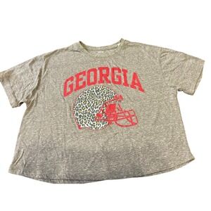 Pressbox Georgia Bulldogs Heather Gray Leopard Football Helmet Cropped Tee L